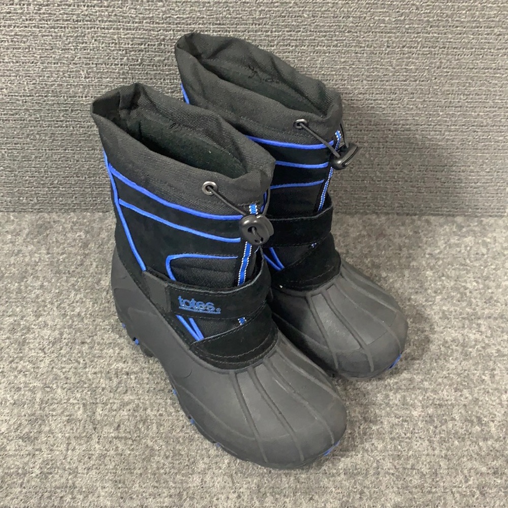totes Kids Black and Blue Waterproof Snow Boots